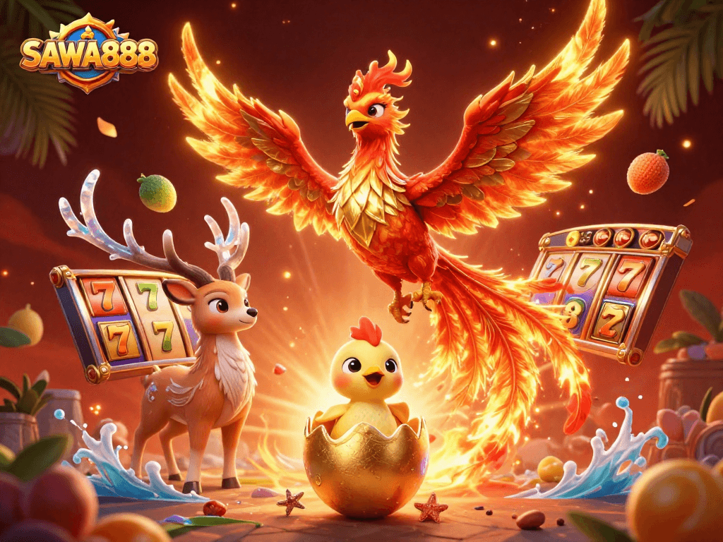 Spin and win exciting jackpots at SAWA888 with vibrant slot reels and enchanting characters.