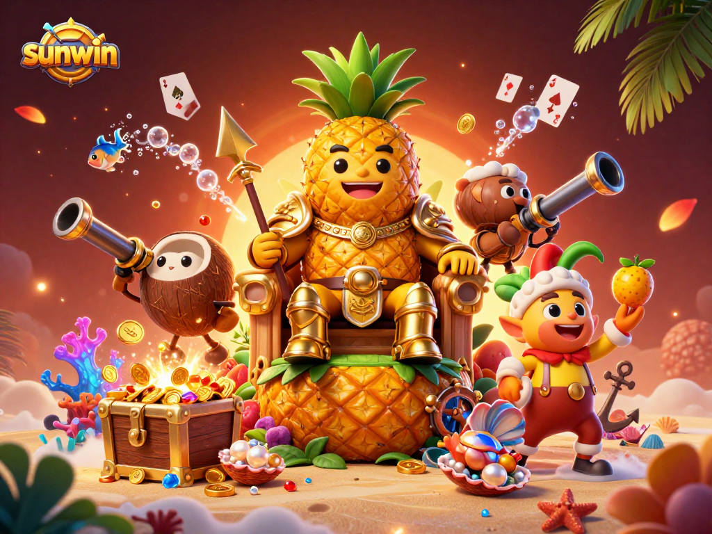 Engage in exciting gameplay at sunwin with a lively beach casino scene filled with treasures and playful characters.