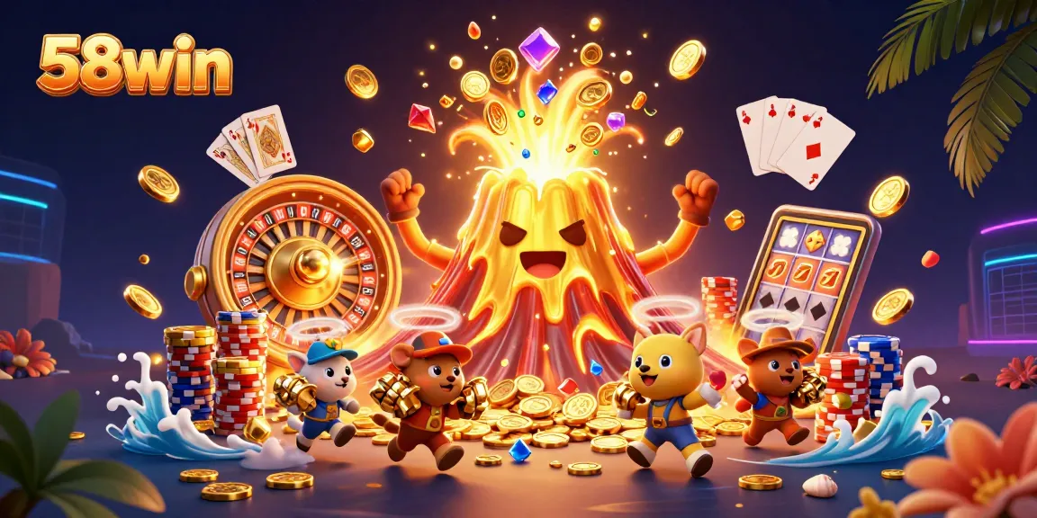 Experience the thrill of 58win with vibrant casino elements and treasure-filled adventures.