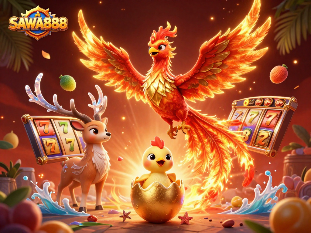 Spin and win exciting jackpots at SAWA888 with vibrant slot reels and enchanting characters.
