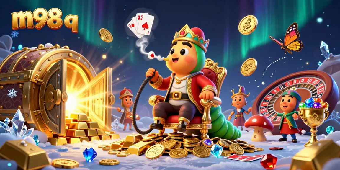 Engage with m98 q in a vibrant 3D scene showcasing live casino elements and a caterpillar hookah-master.