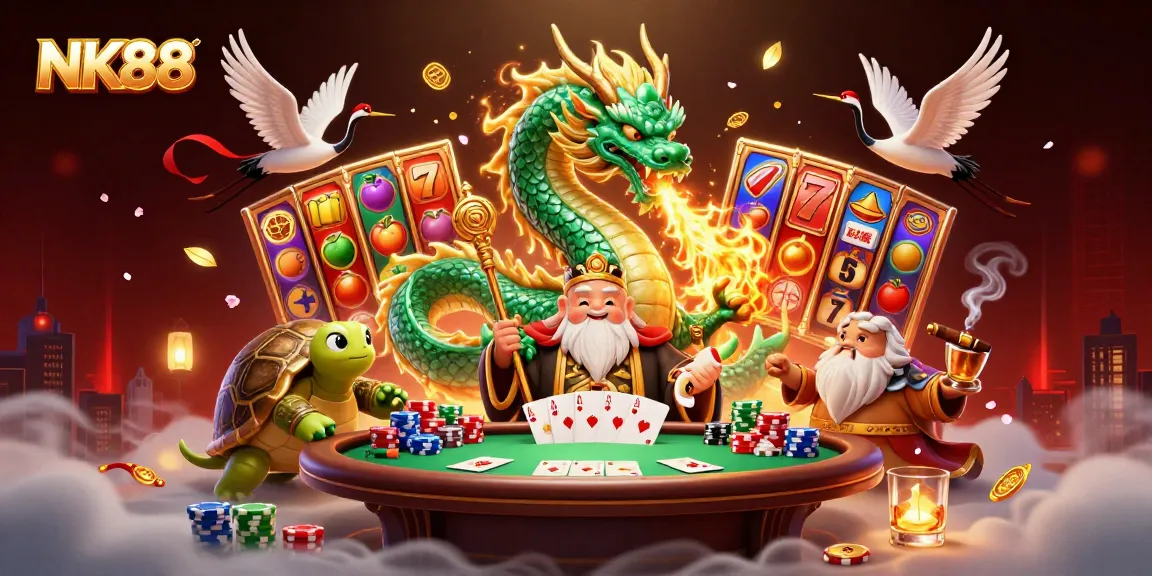 Experience thrilling slots and jackpots at NK88 with vibrant characters and casino elements.