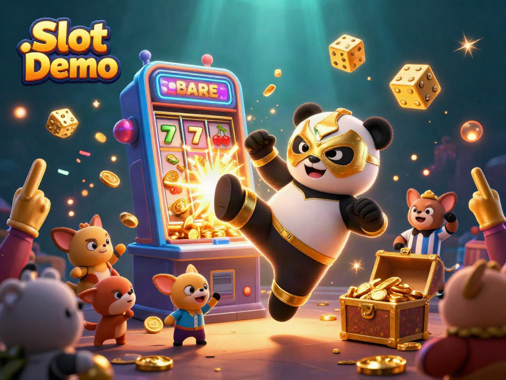 Engage with a vibrant Slot Demo scene showcasing a panda wrestler and dynamic casino elements.