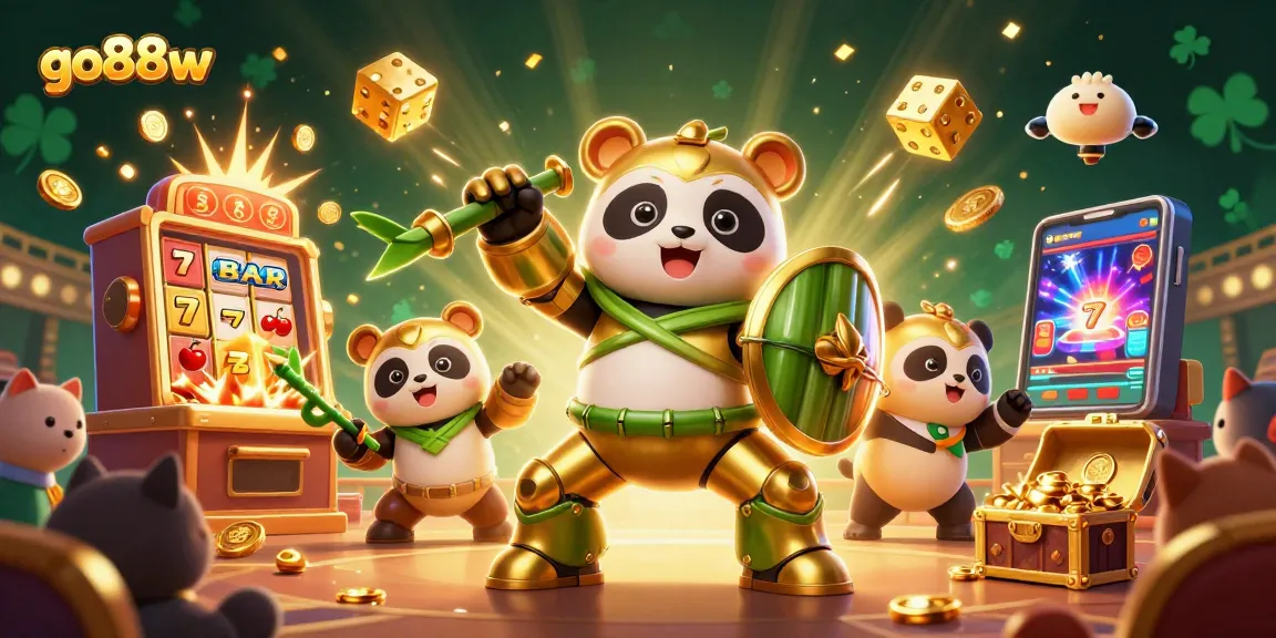 Engage with go88w's vibrant casino adventure featuring a golden panda in a mech-suit.