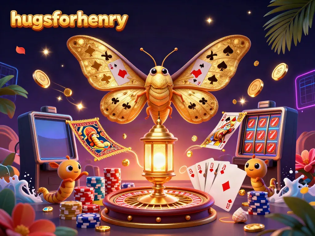 Experience gaming excitement with hugsforhenry at this vibrant casino scene featuring a majestic moth.