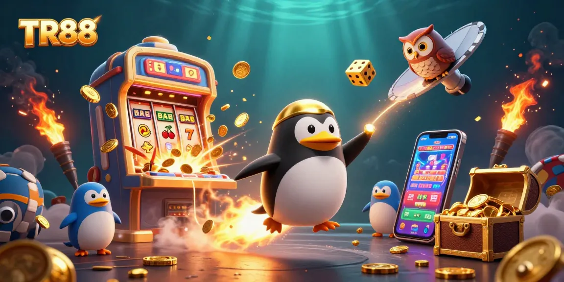 Experience winning moments at TR88 with a golden penguin journeying through a cosmic casino adventure.
