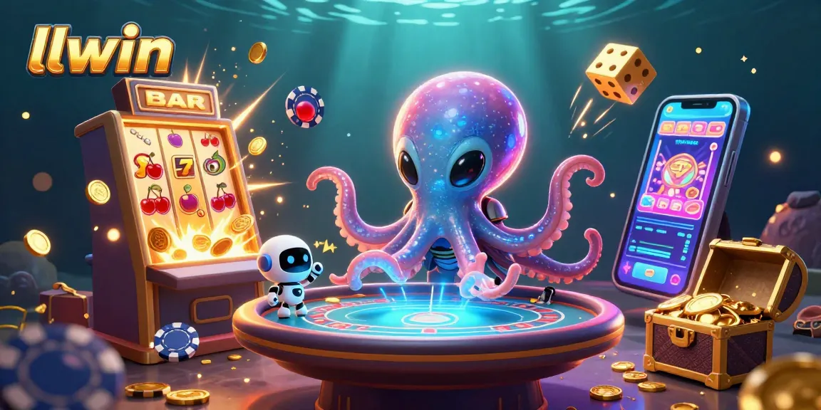 Experience thrilling gaming with llwin's colorful casino adventures featuring an alien octopus and poker elements.