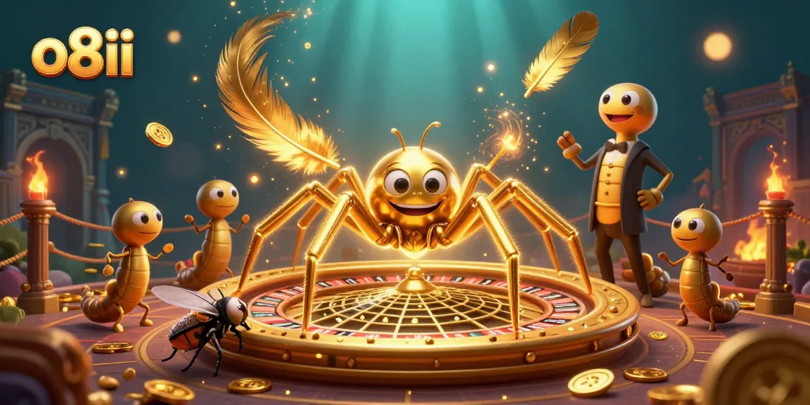 Place bets at O8ii's golden roulette web in a captivating gambling arena.