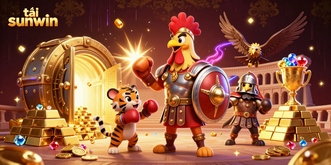 Experience thrilling action with tải sunwin as a gladiator rooster battles while treasures burst around!