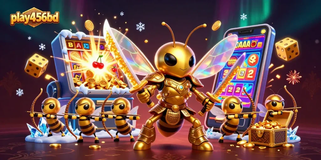 Engage with play456bd's thrilling casino adventure featuring vibrant slot gameplay and dazzling characters.